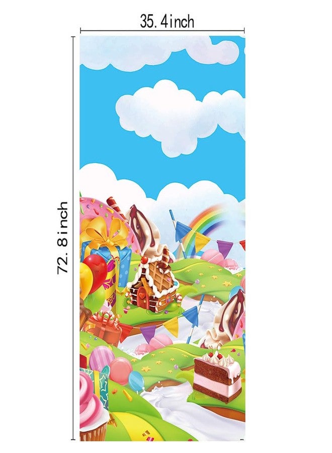 DOTOOMA 35.4 x 72.8 Inches Candyland Sweet Cartoon Rainbow Doughnut Color Flag Balloon Biscuit House Ice Cream Theme Yard Door Banner Sign Decorations Baby Shower Girls Birthday Party Polyester - Image 5